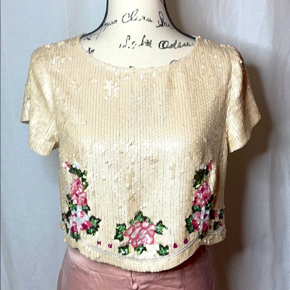 BHLDN Pallavi Mohan- Sequin Tahlia Blush Top - Picture 2 of 6